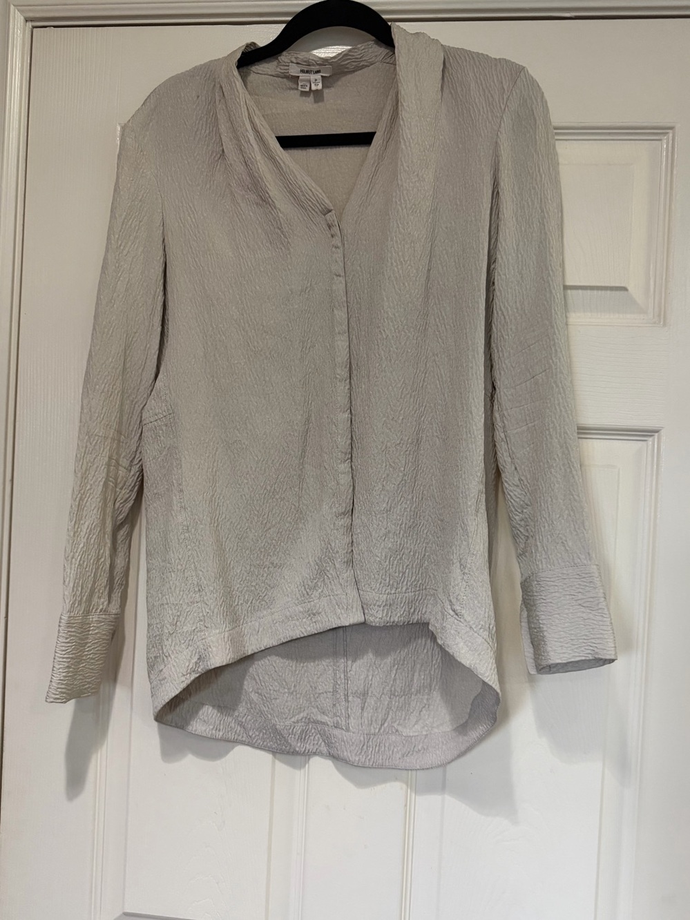 Helmut Lang Textured Silk Asymmetrical Blouse Tunic Greige Taupe Size P - Picture 3 of 7